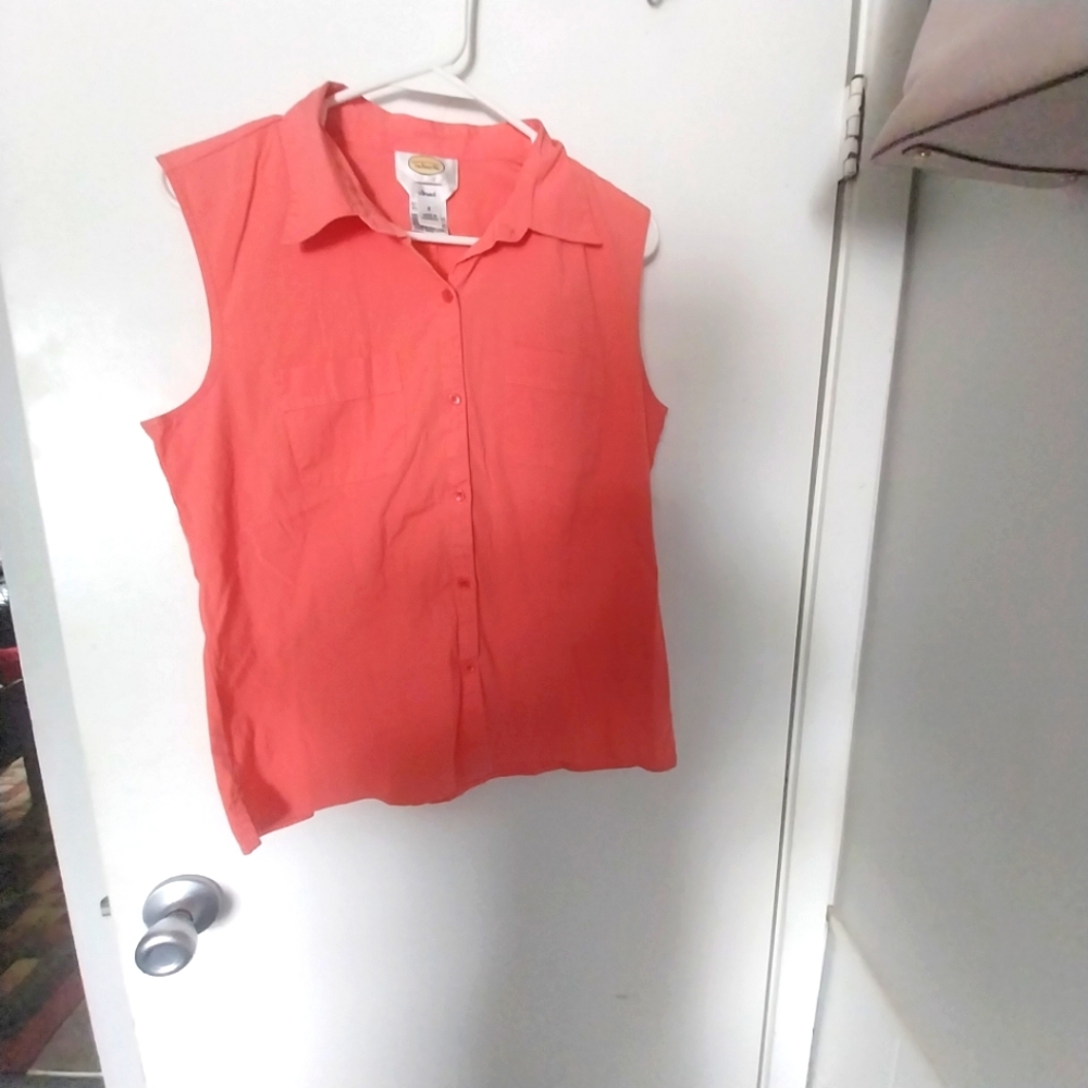 Talbots Pink Sleeveless Button Down Shirt Notched Collar Size S